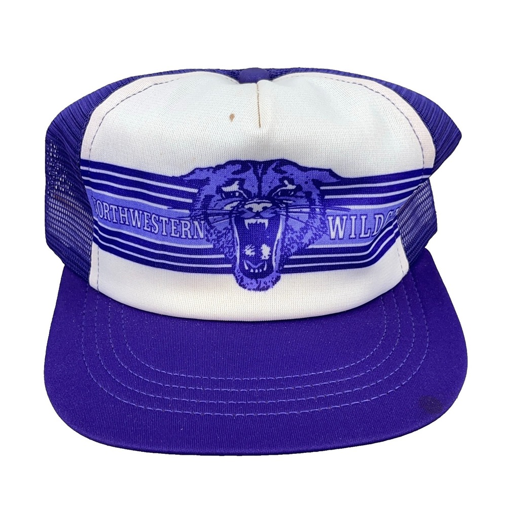 Vintage‎ Northwestern Wildcats Trucker Hat Cap Mesh Purple White 80s 90s USA